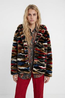 Veelkleurig kort pluchen jack - MATERIAL FINISHES - L