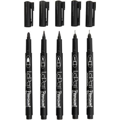 Permanente markers, lijndikte 2x0,6+2x0,8+1,3 mm, zwart, 5 stuk/ 1 doos