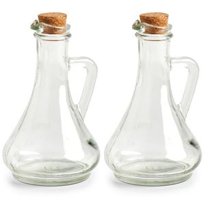 Olie- en azijn fles - set 2x - glas - 270 ml - met kurk