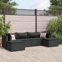 6-delige Loungeset met kussens poly rattan zwart
