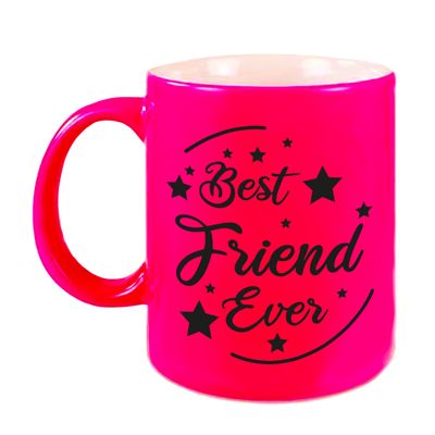 Best Friend Ever cadeau koffiemok / theebeker neon roze 330 ml Best Friend Ever cadeau koffiemok / theebeker neon roze 330 ml