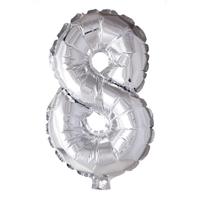 Globos Folie ballon nummer &apos;8&apos; zilver 40cm