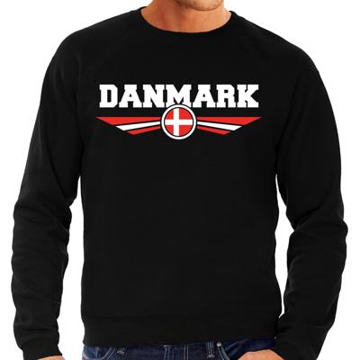 Denemarken land thema sweater - met vlag kleuren - zwart - heren - Supporters trui - lange mouwen