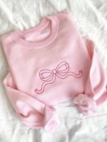 Women's Pink Bow Embroidery Round Neck Loose Casual Sweatshirt Pink_1 / XL