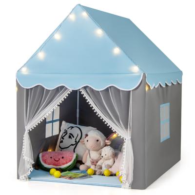 Kinderspeelhuis met Sterrenverlichting Kindertent met Raam en Mat Speeltent met Gordijn Kinderkasteel voor Jongens en Meisjes Blauw