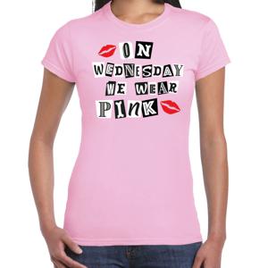 Verkleed t-shirt voor dames - on wednesday we wear pink - roze - gemene meiden - carnaval