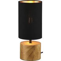 LED Tafellamp - Tafelverlichting - Trion Wooden - E14 Fitting - Rond - Mat Zwart/Goud - Hout