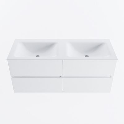 MONDIAZ VICA 120cm badmeubel onderkast Talc 4 lades. Wastafel CLOUD dubbel zonder kraangat, kleur Talc.