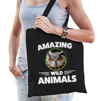 Tasje uilen amazing wild animals / dieren zwart voor volwassenen en kinderen - Feest Boodschappentassen - thumbnail