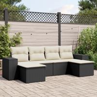 6-delige Loungeset met kussens poly rattan zwart