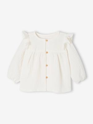 Babyblouse van katoengaas met ruches ecru