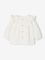 Babyblouse van katoengaas met ruches ecru