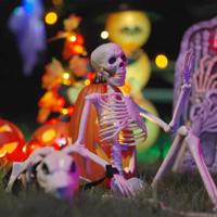 Halloween Decoratie Skelet met Hond 2 pcs Wit 155 cm Kunststof