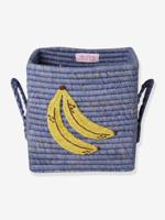 Raffia mandje met citroenborduurwerk en rice vierkante handgrepen blauw