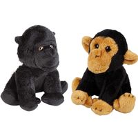 Apen serie zachte pluche knuffels 2x stuks - Gorilla en Chimpansee aap van 15 cm - thumbnail