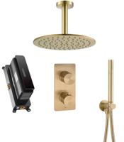 Ben Engraved Line Slim inbouw regendoucheset Ø25cm met plafondaansluiting geborsteld messing pvd