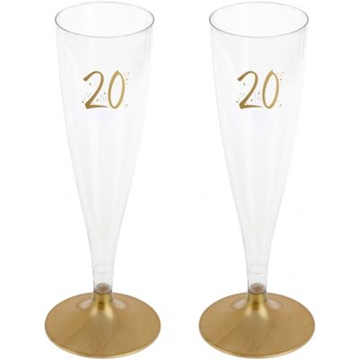 Verjaardag feest champagneglazen - leeftijd - 12x - 20 jaar - goud - kunststof