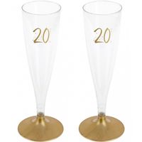 Verjaardag feest champagneglazen - leeftijd - 12x - 20 jaar - goud - kunststof