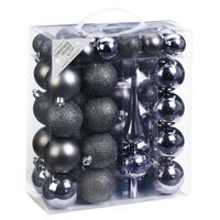 47x Kunststof kerstballen pakket met piek donkergrijs tinten   -