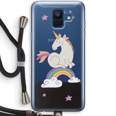 Regenboog eenhoorn: Samsung Galaxy A6 (2018) Transparant Hoesje met koord