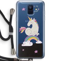 Regenboog eenhoorn: Samsung Galaxy A6 (2018) Transparant Hoesje met koord