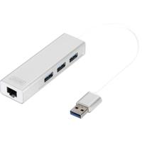 Digitus DA-70250-1 USB 3.0-hub 3 + 1 poorten Met ingebouwde netwerkaansluiting Zilver