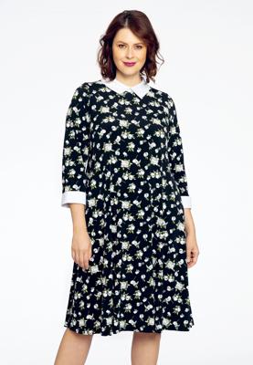 Yoek Jurk met witte kraag ALBA | Zwart | Maat 58/60