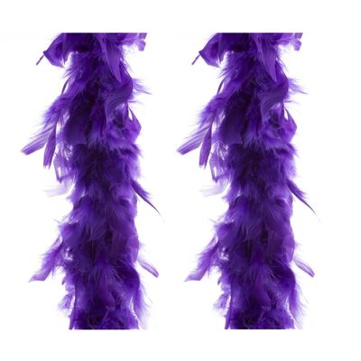 2x stuks carnaval verkleed veren Boa kleur paars 2 meter