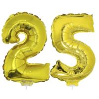 25 jaar leeftijd versiering cijfers - verjaardag - ballonnen op stokje - van 41 cm - goud