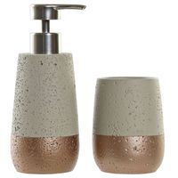 Badkamerset met zeeppompje en tandenborstel beker brons/creme polystone 19 cm - Badkameraccessoireset - thumbnail