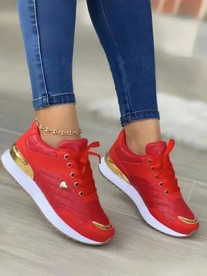 Women's Red PU Leather Sneakers - Heart Detail Casual Flat Shoes Red / CN43