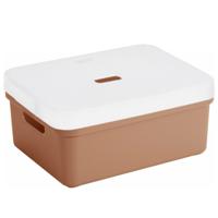 Sunware opbergbox / mand - 24 liter - terra bruin - kunststof - met transparante deksel