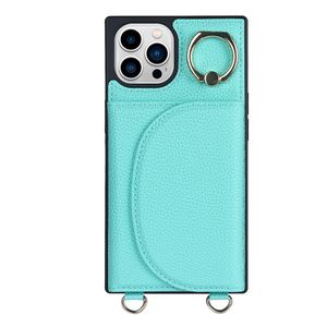 iPhone 14 Plus hoesje - Backcover - Pasjeshouder - Portemonnee - Ringhouder - Koord - Kunstleer - Turquoise
