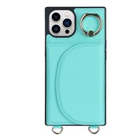 iPhone 14 Plus hoesje - Backcover - Pasjeshouder - Portemonnee - Ringhouder - Koord - Kunstleer - Turquoise - thumbnail