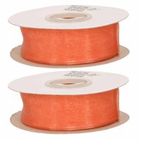 2x Hobby/decoratie koraal roze organza sierlinten 2,5 cm/25 mm x 20 meter - thumbnail