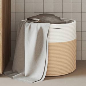 Opbergmand 40x35 cm katoen beige en wit