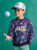 Sportsweater voor jongens met tennisprint blauw, gestreept