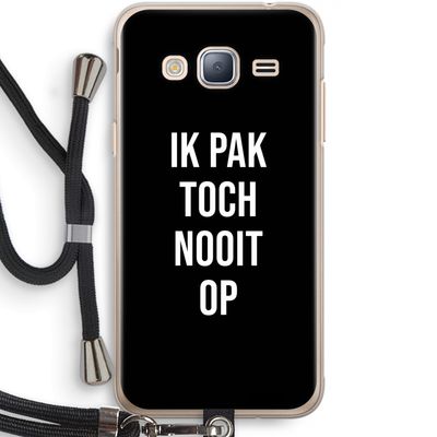 Ik pak nooit op - Zwart: Samsung Galaxy J3 (2016) Transparant Hoesje met koord