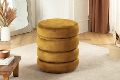 Ronde poef VOGUE 50cm mosterdgeel fluwelen poef met opbergruimte - 46693