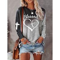 Dames Grote maten T-shirt Hart Kleurenblok Afdrukken Casual Weekend Dagelijks Basic Lange mouw Ronde hals Blozend Roze Herfst winter Lightinthebox