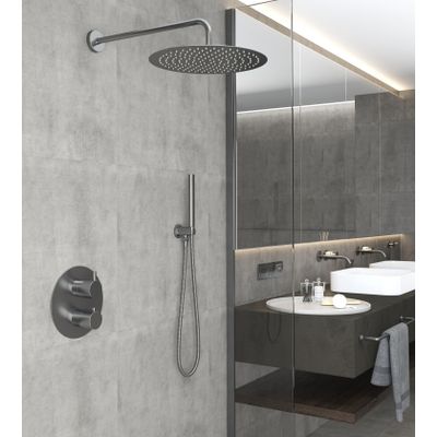 Regendouche set SaniClear Iron | Inbouw | 20 cm | Thermostaatkraan | 2-weg | Rond | Verouderd ijzer - Gunmetal