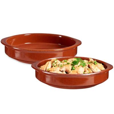 Tapas ovenschaal / serveerschaal - 2x - rond - Spaans terracotta/aardewerk - D32 x H7 cm
