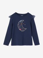 Kerst-T-shirt met glanzende maan en glitterruches voor meisjes marineblauw