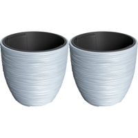 Prosperplast Plantenpot/bloempot Furu Stripes - 2x - buiten/binnen - kunststof - lichtgrijs - D30 x H30 cm - Plantenpott