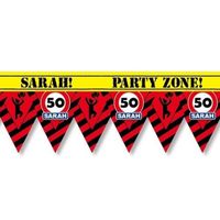 Plastic markeerlint vlaggetjes 50 Sarah 12 meter feestartikelen