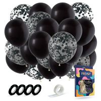 Fissaly® 40 stuks Zwarte Ballonnen met Lint – Verjaardag Versiering Decoratie – Papieren Confetti – Helium - Latex - thumbnail