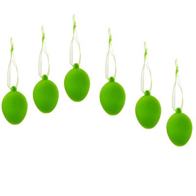 Paaseieren hangdecoratie - groen - set van 6x stuks - 4 x 6 cm - kunststof - Paasversiering