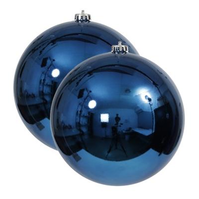 Grote decoratie kerstbal - 2x - blauw - 18 cm - kunststof - glimmend - kerstversiering