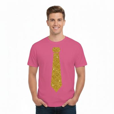T-shirt met stropdas print goud - heren - roze - feestelijke shirts - glitter - glamour