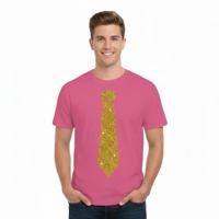 T-shirt met stropdas print goud - heren - roze - feestelijke shirts - glitter - glamour